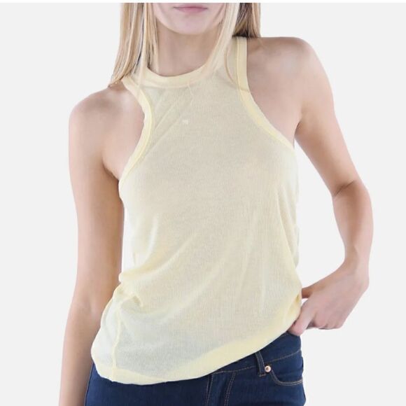 NWOT Free People Movement Tank Yellow Ribbed L Very Varsity Exercise Lounge - Picture 3 of 16